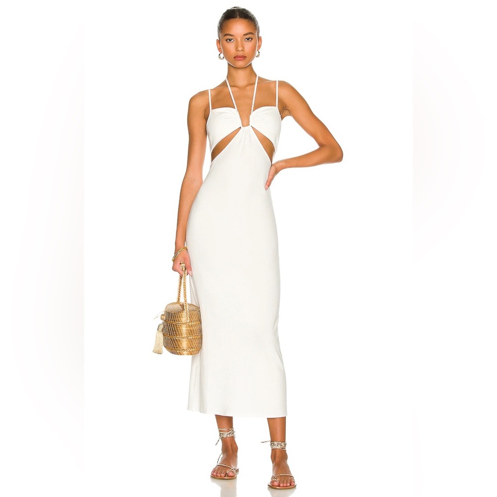 L*Space Women's Naomi Dress White Cream Side Cutout MIDI Maxi Halter Neck XS